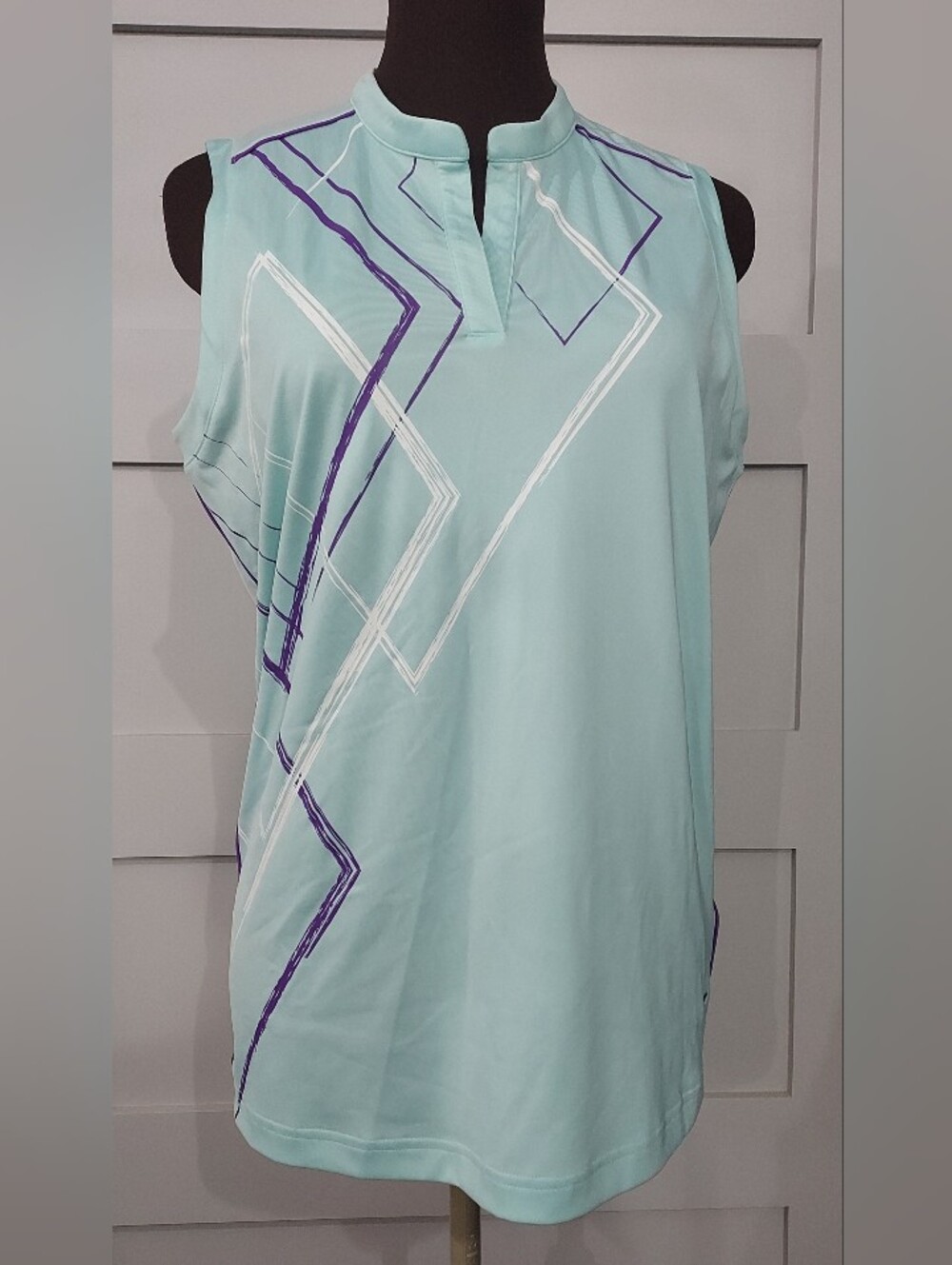 NWOT Adidas Puremotion Cool Max Sleeveless Geometric Print Women's Golf Aqua